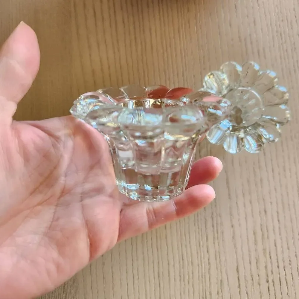 Clear glass floral candlestick holders tulip flared dinner candlelit table decor